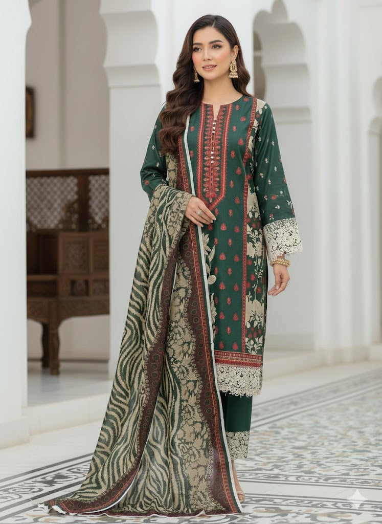 Premium 3PC Unstitched Lawn Suit – Luxury Summer Edit